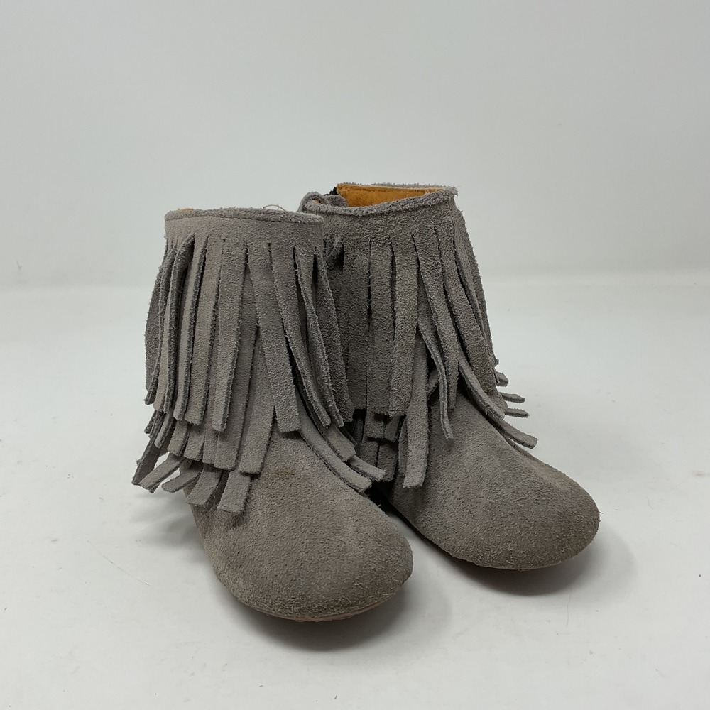 Monkey Feet Kids Gray Suede Fringe Ankle Boots Size 18-24 Months Boho Zipper